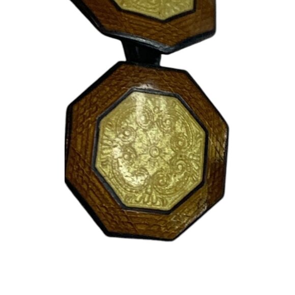Antique Art Deco Signed Hallmark Yellow Brown Guilloche Enamel Cufflinks Pair He - Picture 11 of 11